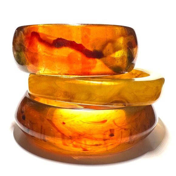 Jewelry - "Fabulous Tortiseshell Lucite Bangle Trio — 1960s-70s Mod Statement — EUC "